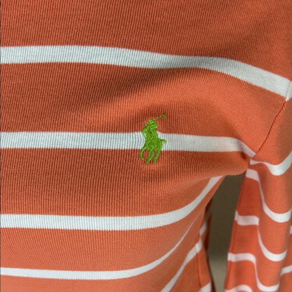 Ralph Lauren Orange and White Striped Long Sleeve Tee with Green Polo Logo - Picture 3 of 5